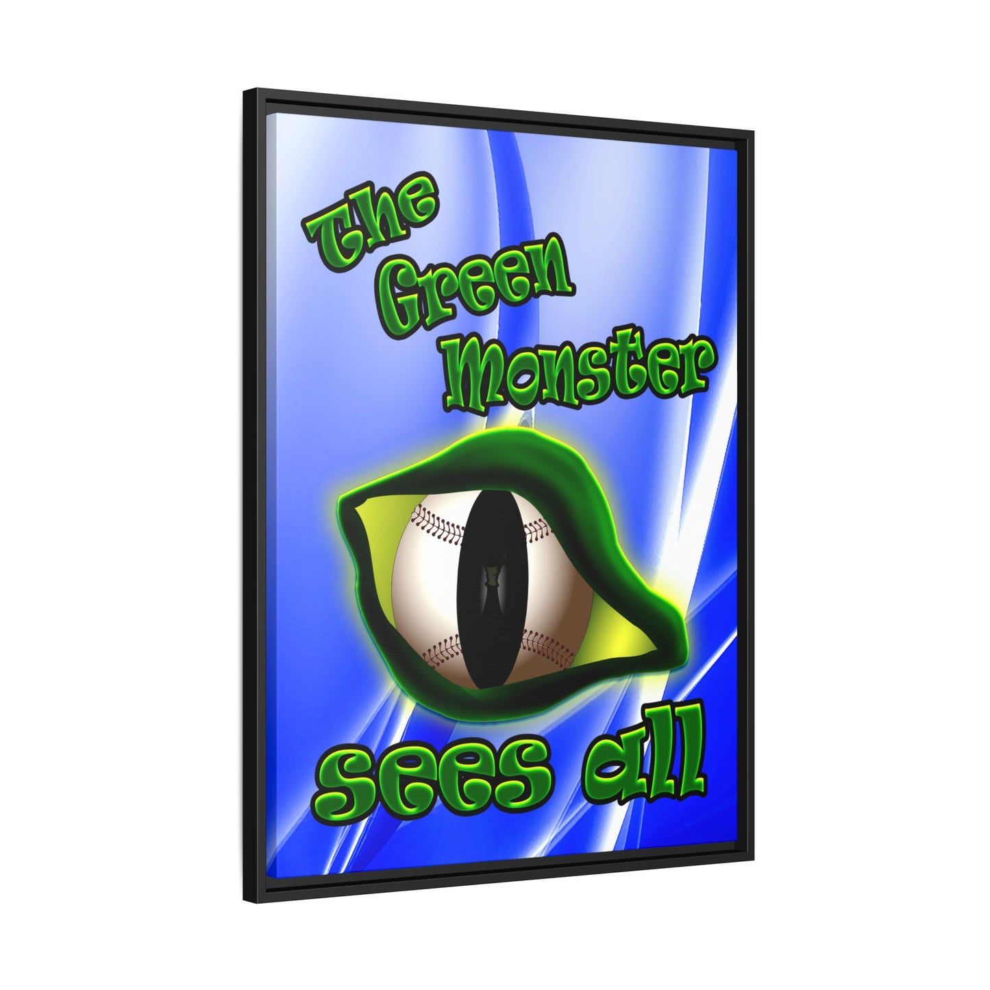 green monster - framed canvas art (blue-white wave)