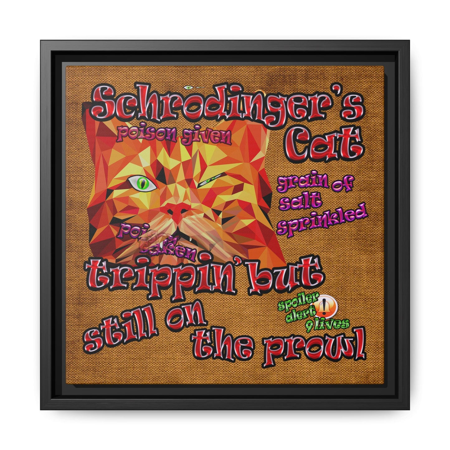 schrodinger's cat - framed canvas art (brown papyrus)