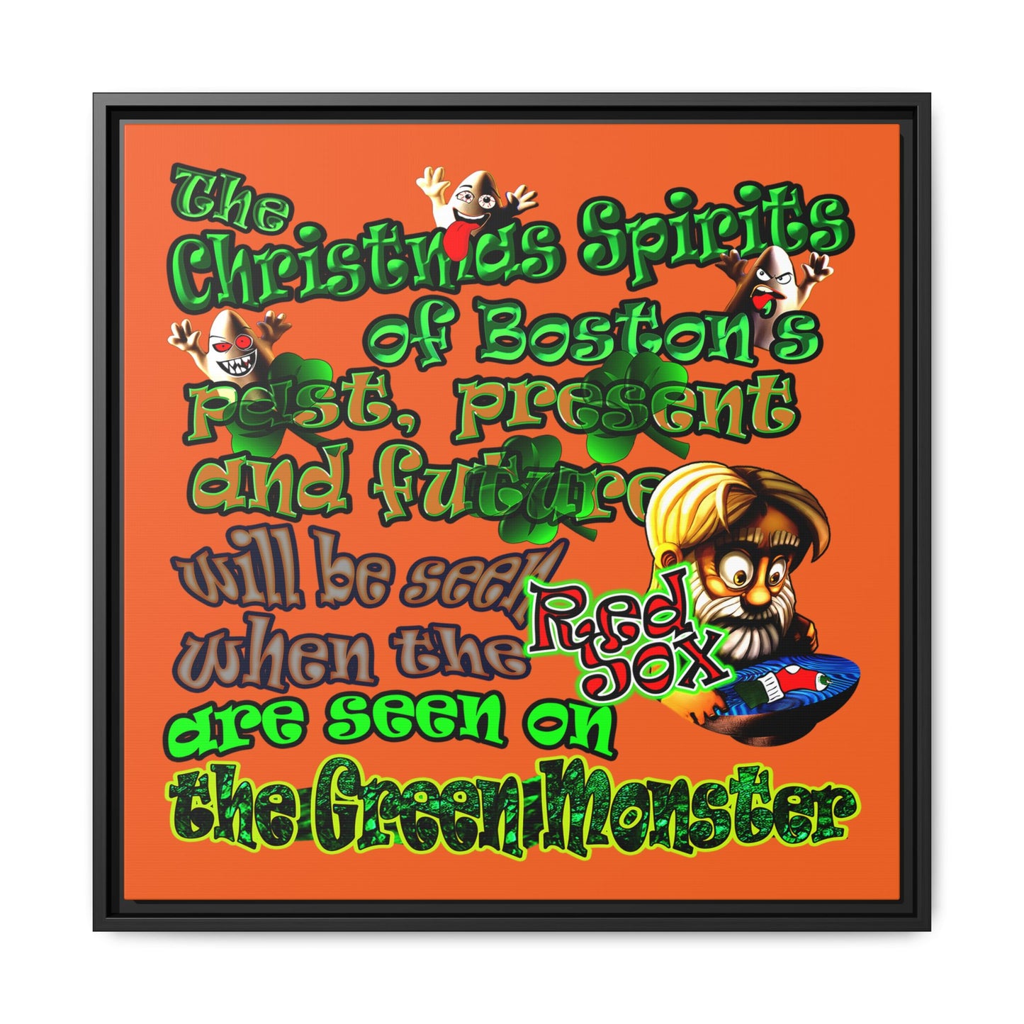 christmas spirits of boston - framed canvas art (orange)
