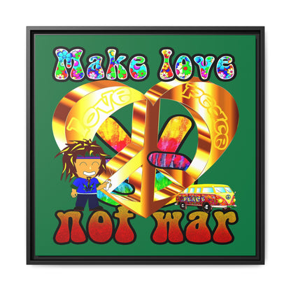 love peace - framed canvas art (dark green)