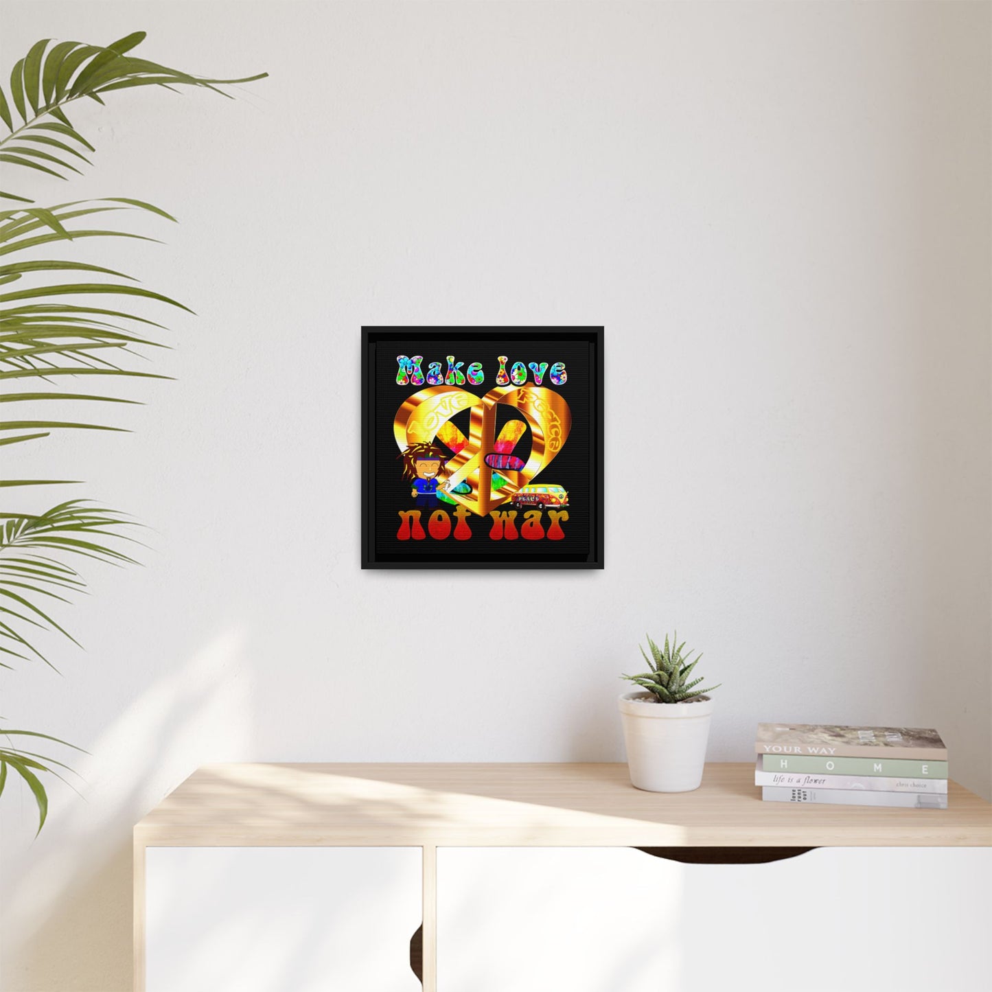 love peace - framed canvas art (black)
