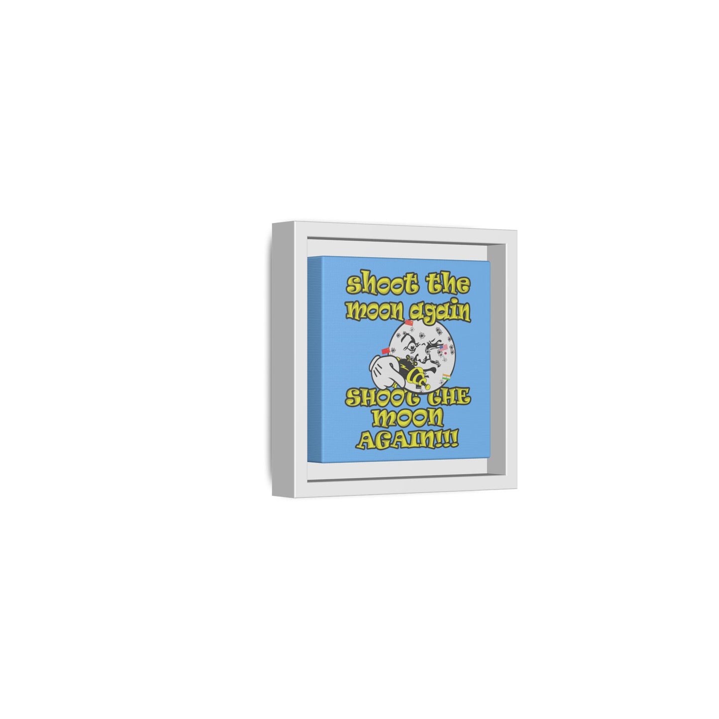 shoot the moon again - framed canvas art (light blue)