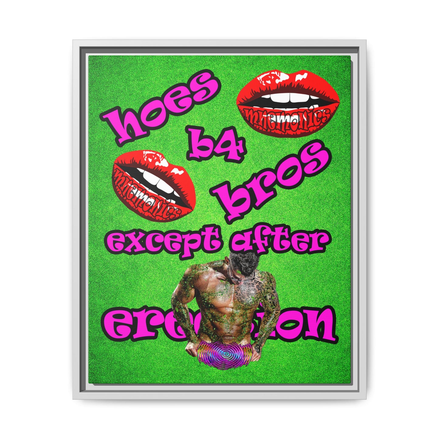 hoes b4 bros - framed canvas art (green turf)