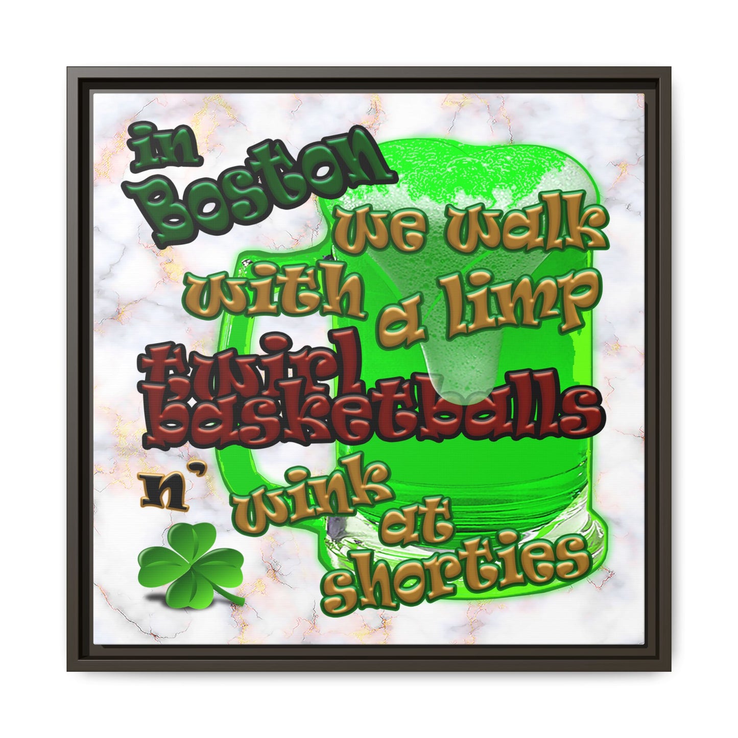 celtics logo - framed canvas art (white marble)