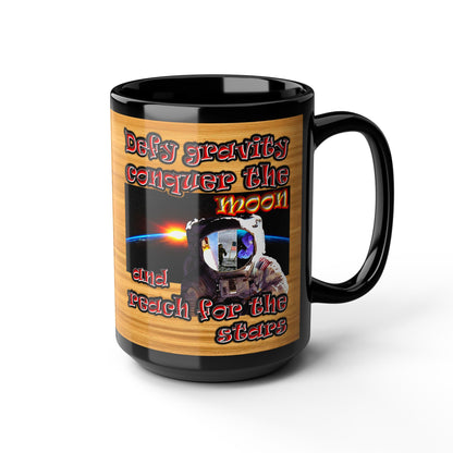 defy conquer reach - Black Mug (butterscotch wood finish)