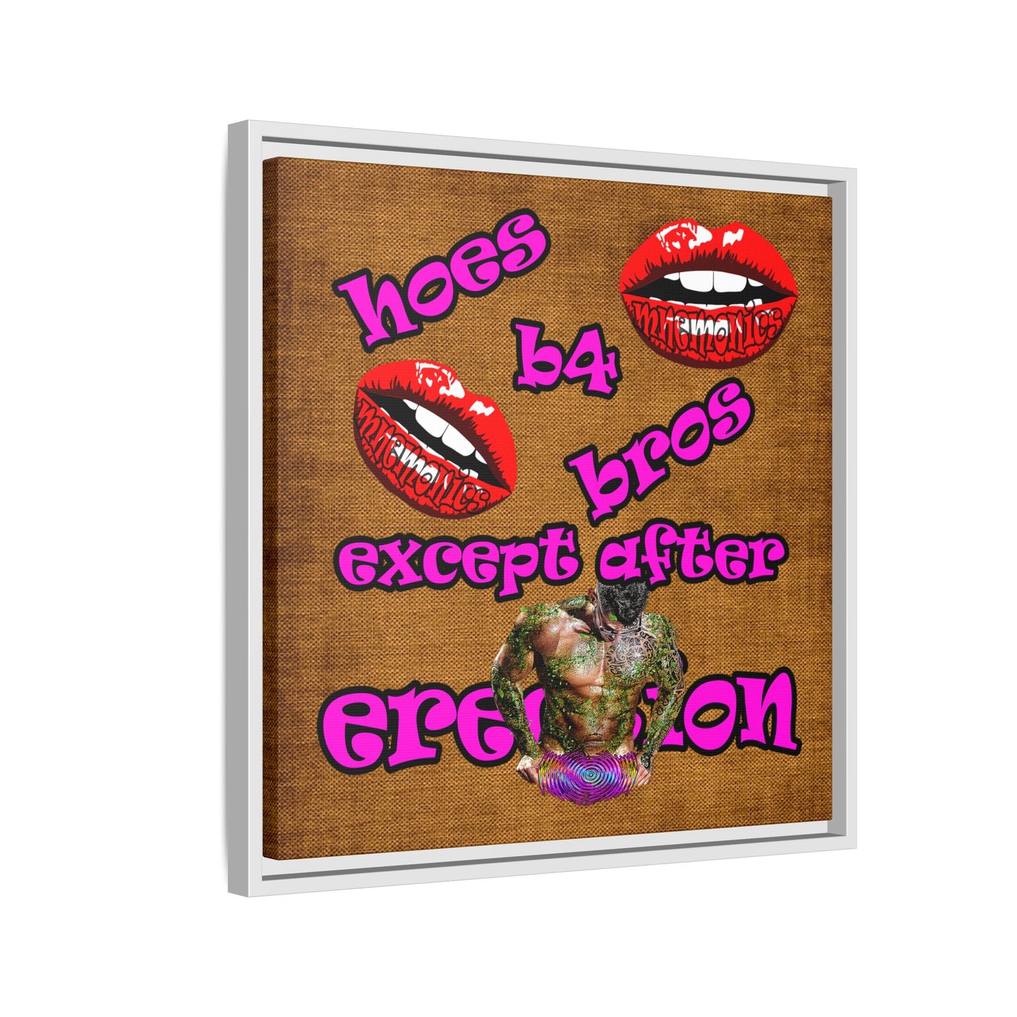hoes b4 bros - framed canvas art (brown papyrus)