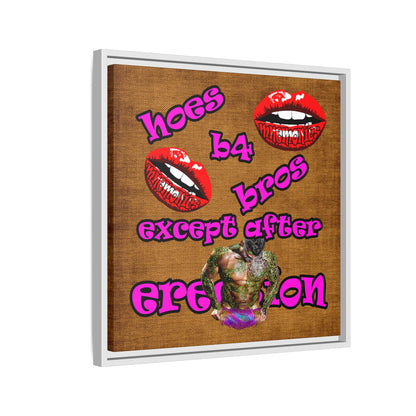 hoes b4 bros - framed canvas art (brown papyrus)