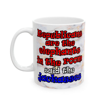 donkeys and elephants - White Mug (white marble)