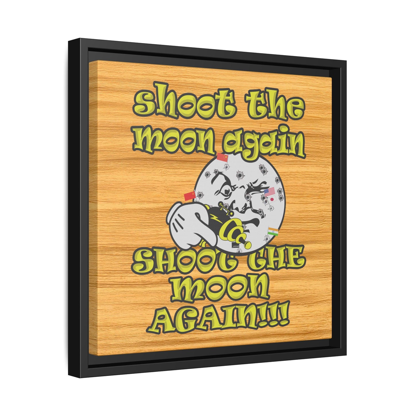 shoot the moon again - framed canvas art (butterscotch wood finish)