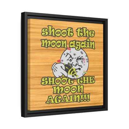 shoot the moon again - framed canvas art (butterscotch wood finish)