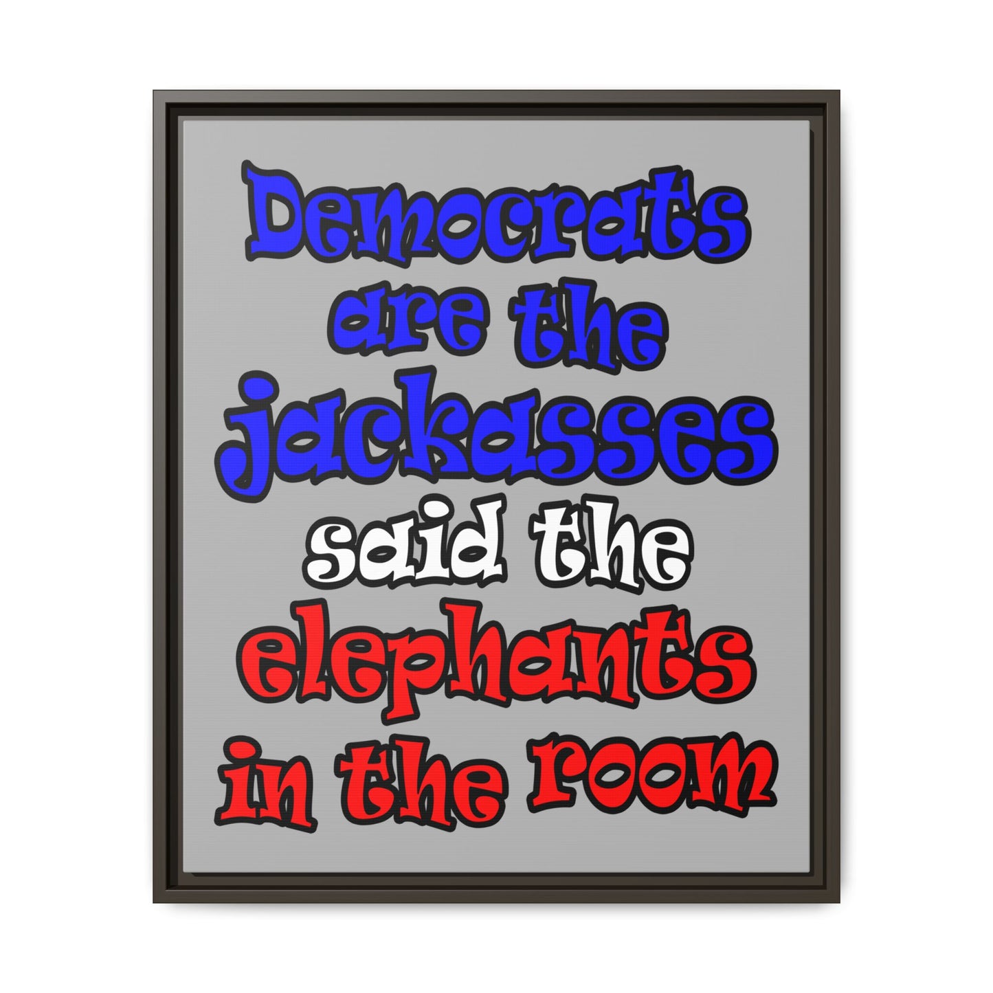 donkeys and elephants - framed canvas art (light grey)