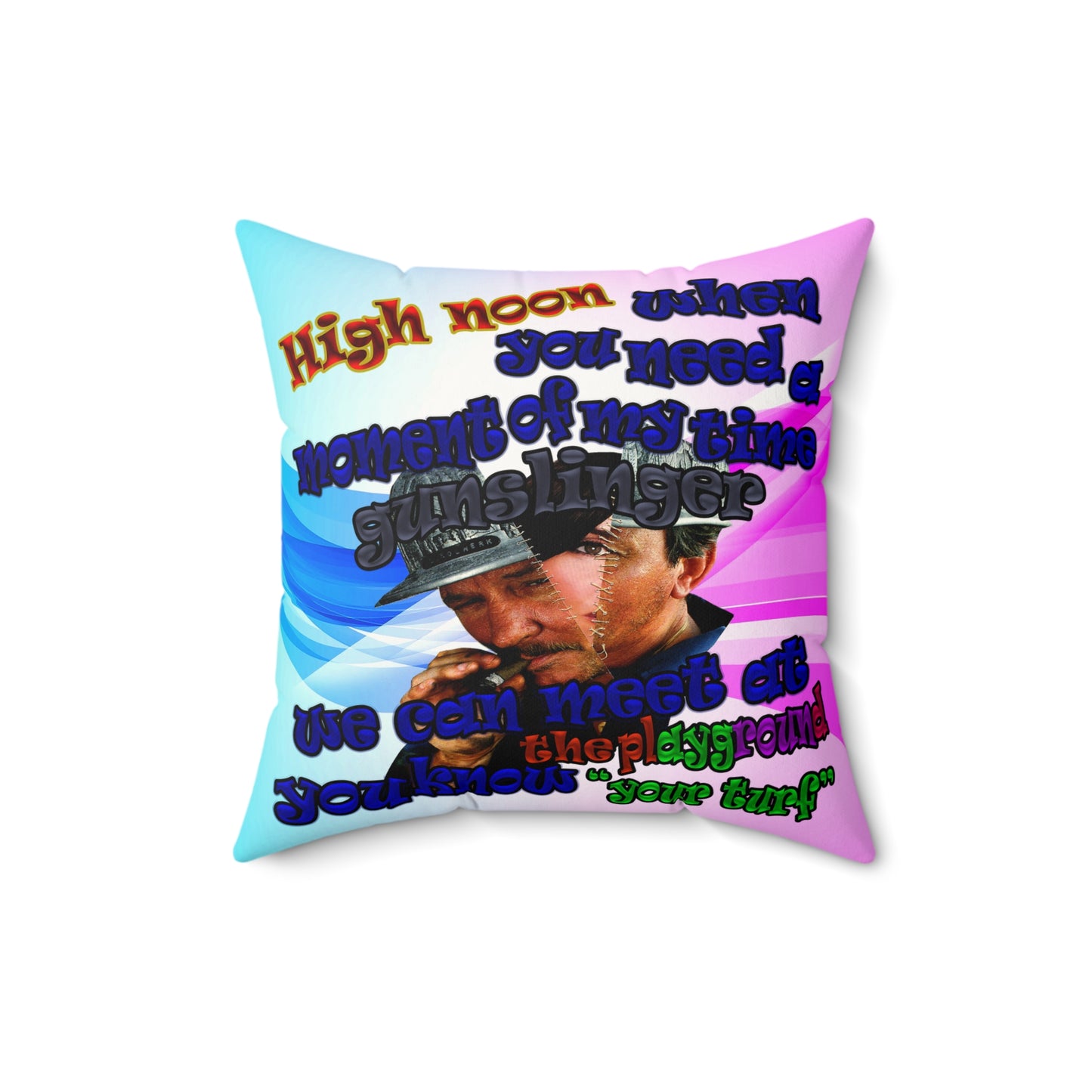 high noon - Faux Suede Square Pillow - (light blue-pink wave)