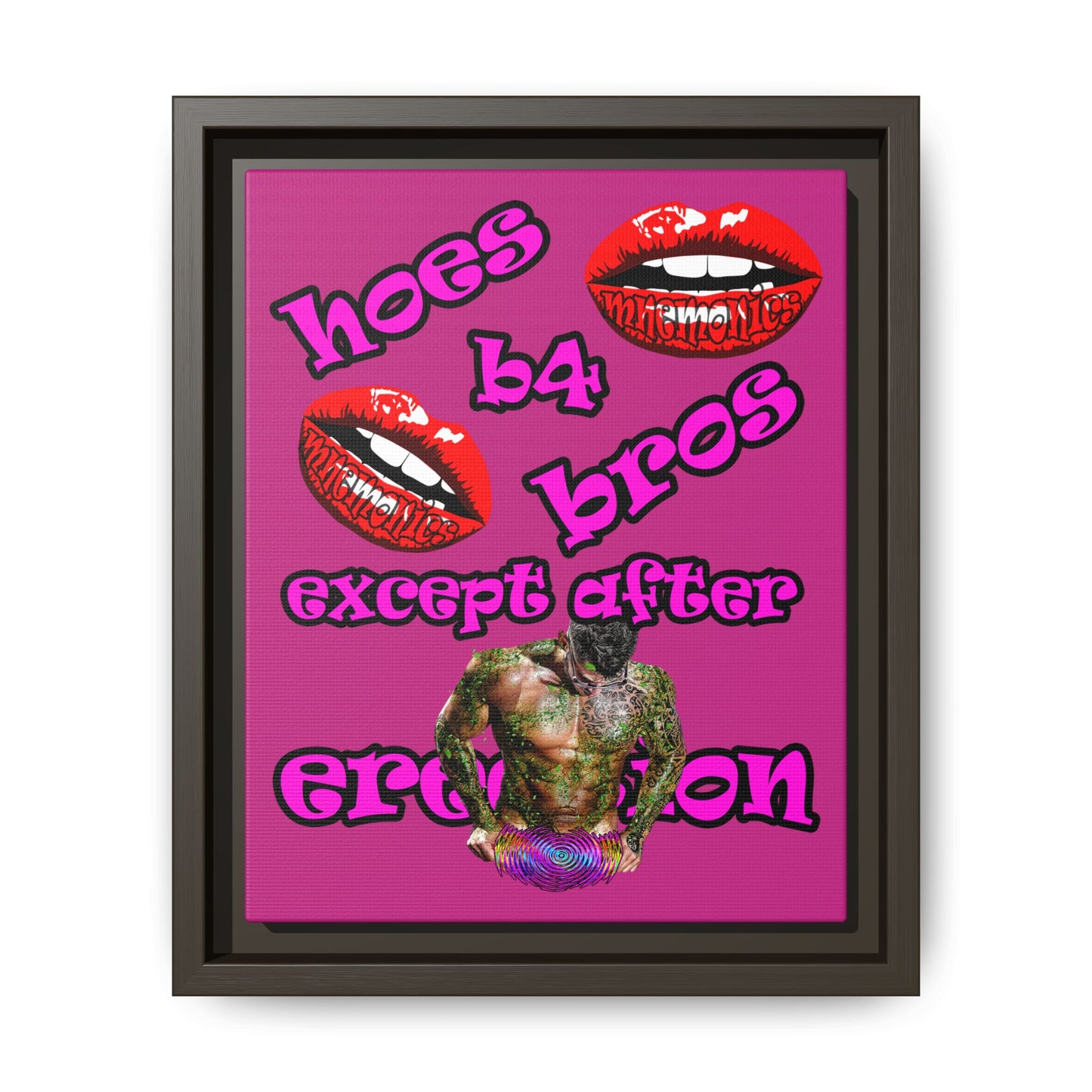 hoes b4 bros - framed canvas art (pink)