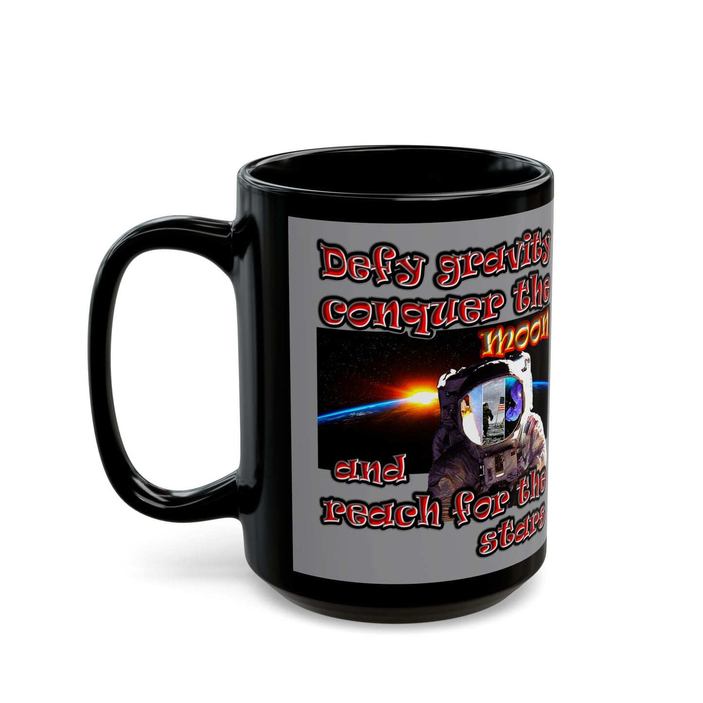 defy conquer reach - Black Mug (grey)