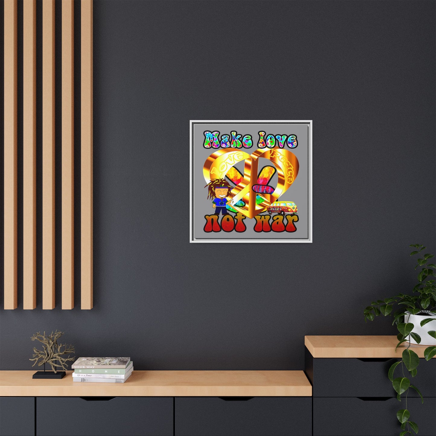 love peace - framed canvas art (grey)