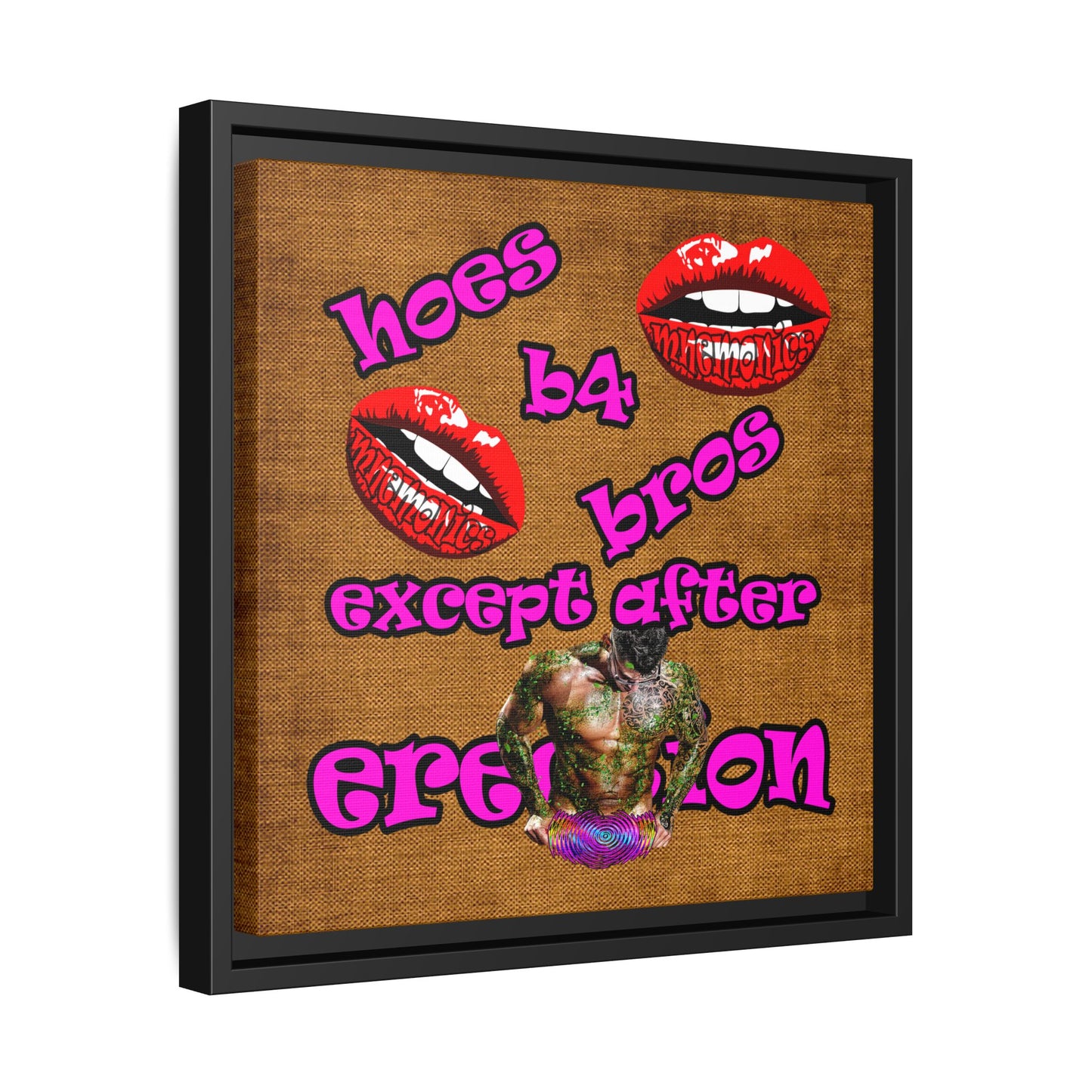 hoes b4 bros - framed canvas art (brown papyrus)