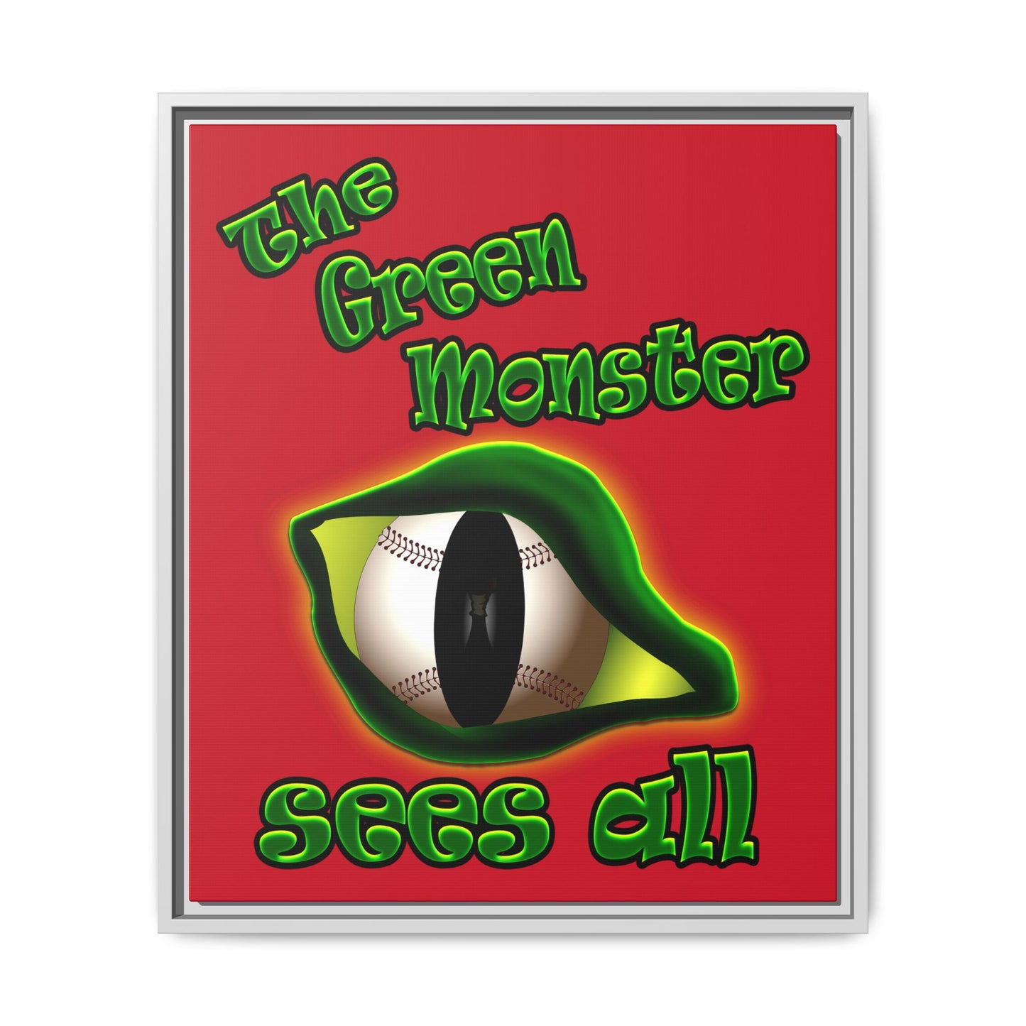 green monster - framed canvas art (dark red)