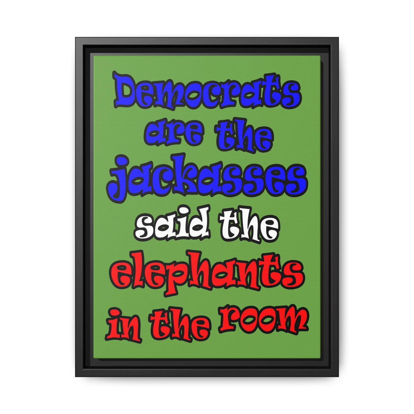 donkeys and elephants - framed canvas art (green)