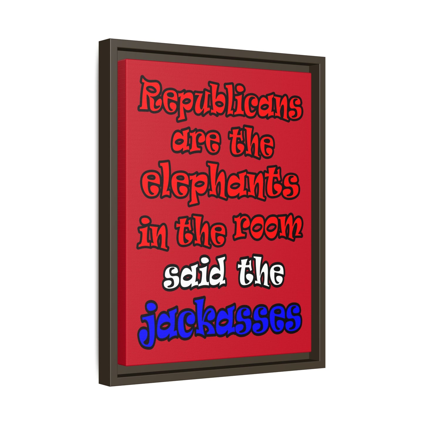 donkeys and elephants - framed canvas art (dark red)