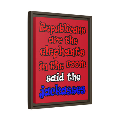 donkeys and elephants - framed canvas art (dark red)