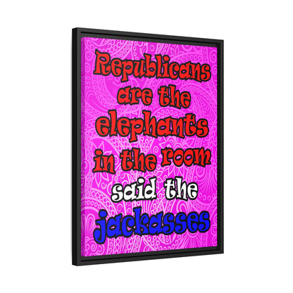 donkeys and elephants - framed canvas art (pink swirl)