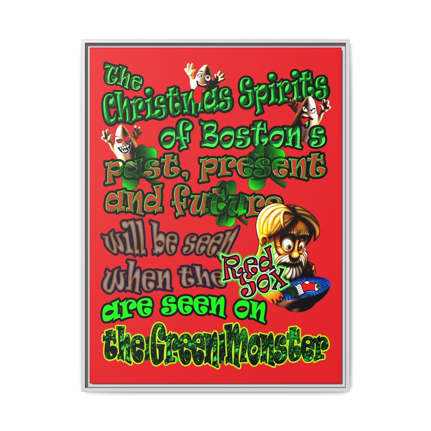 christmas spirits of boston - framed canvas art (red)