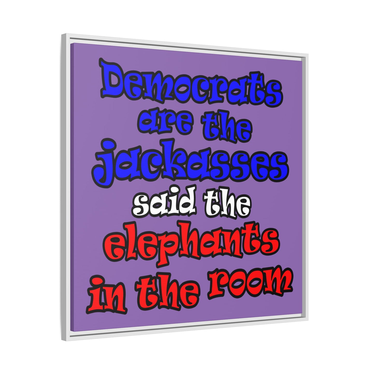 donkeys and elephants - framed canvas art (light purple)