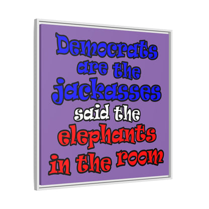 donkeys and elephants - framed canvas art (light purple)