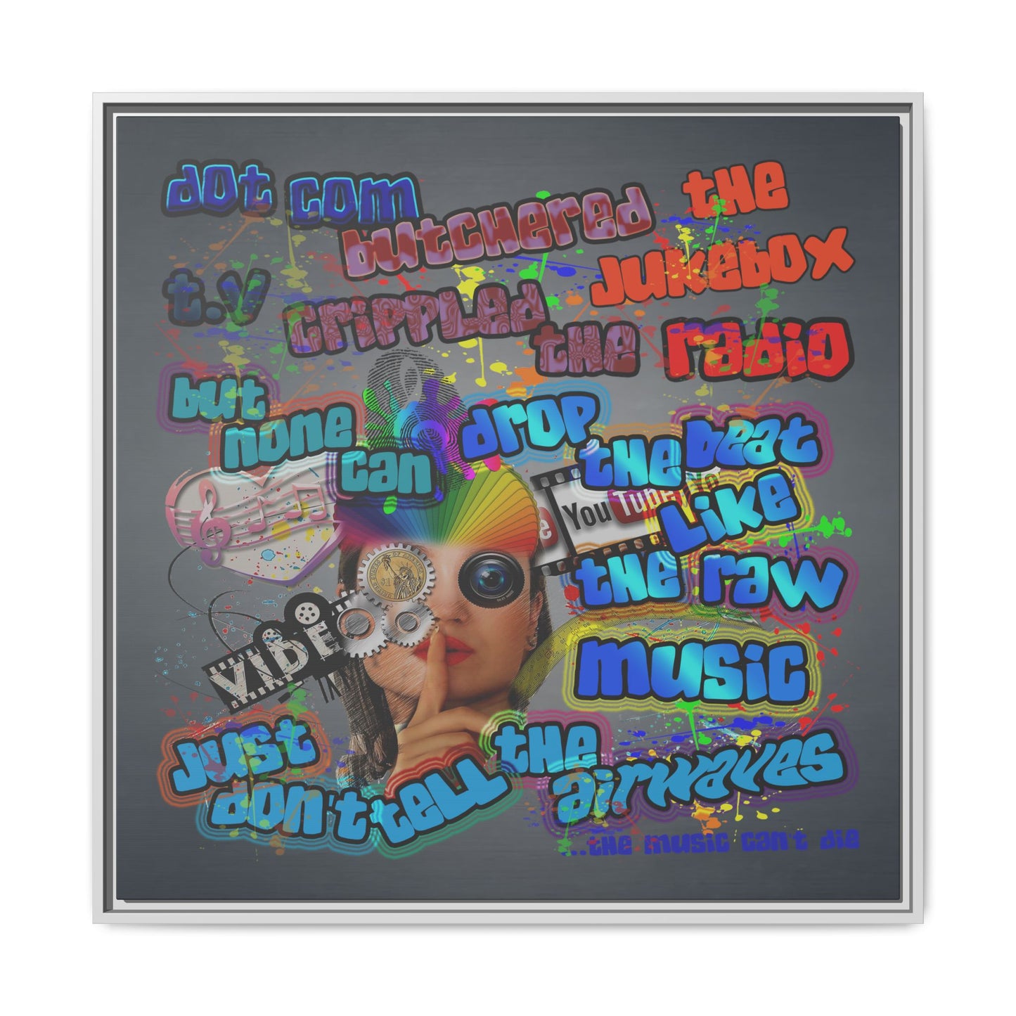 drop the beat - framed canvas art (grey-light grey)