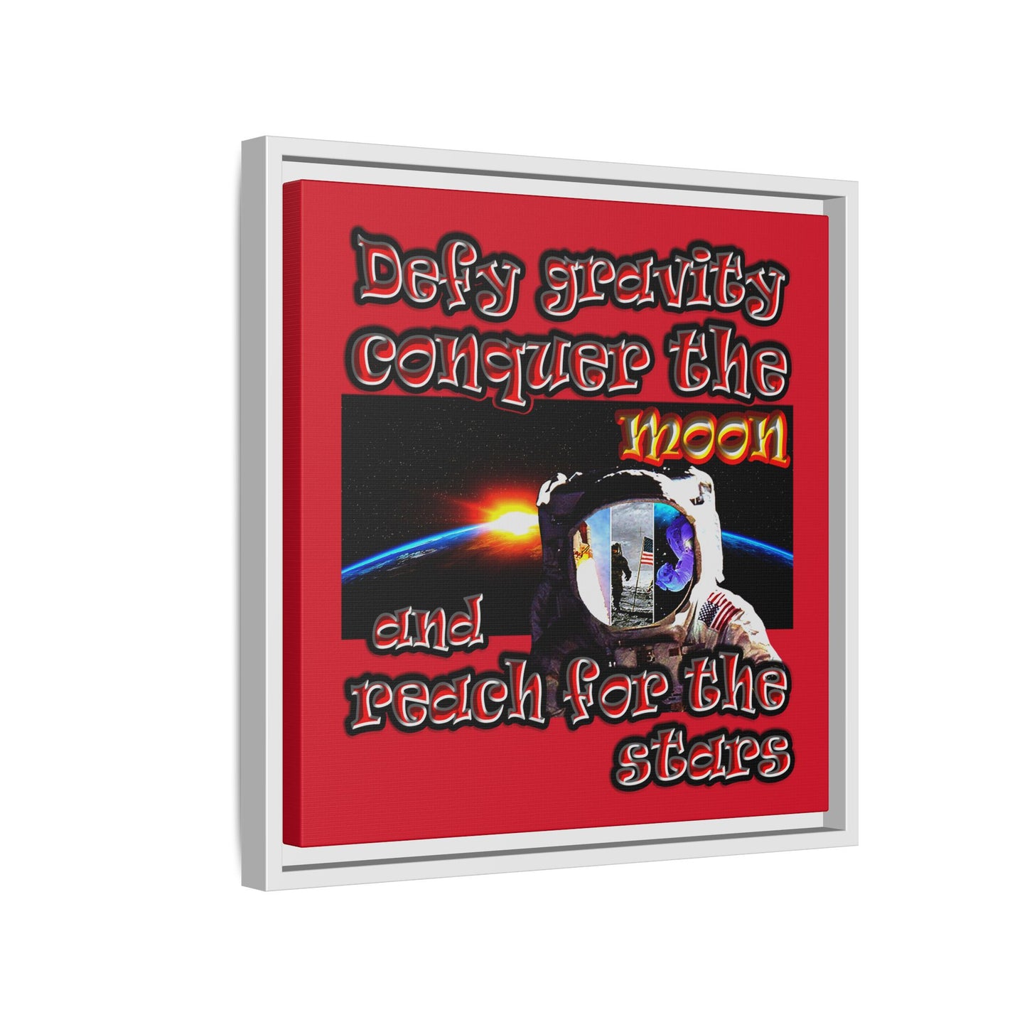 defy conquer reach - framed canvas art (dark red)