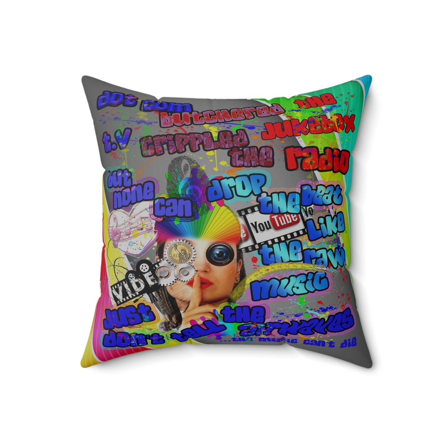 drop the beat - Spun Polyester Square Pillow - (rainbow split)