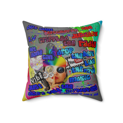 drop the beat - Spun Polyester Square Pillow - (rainbow split)