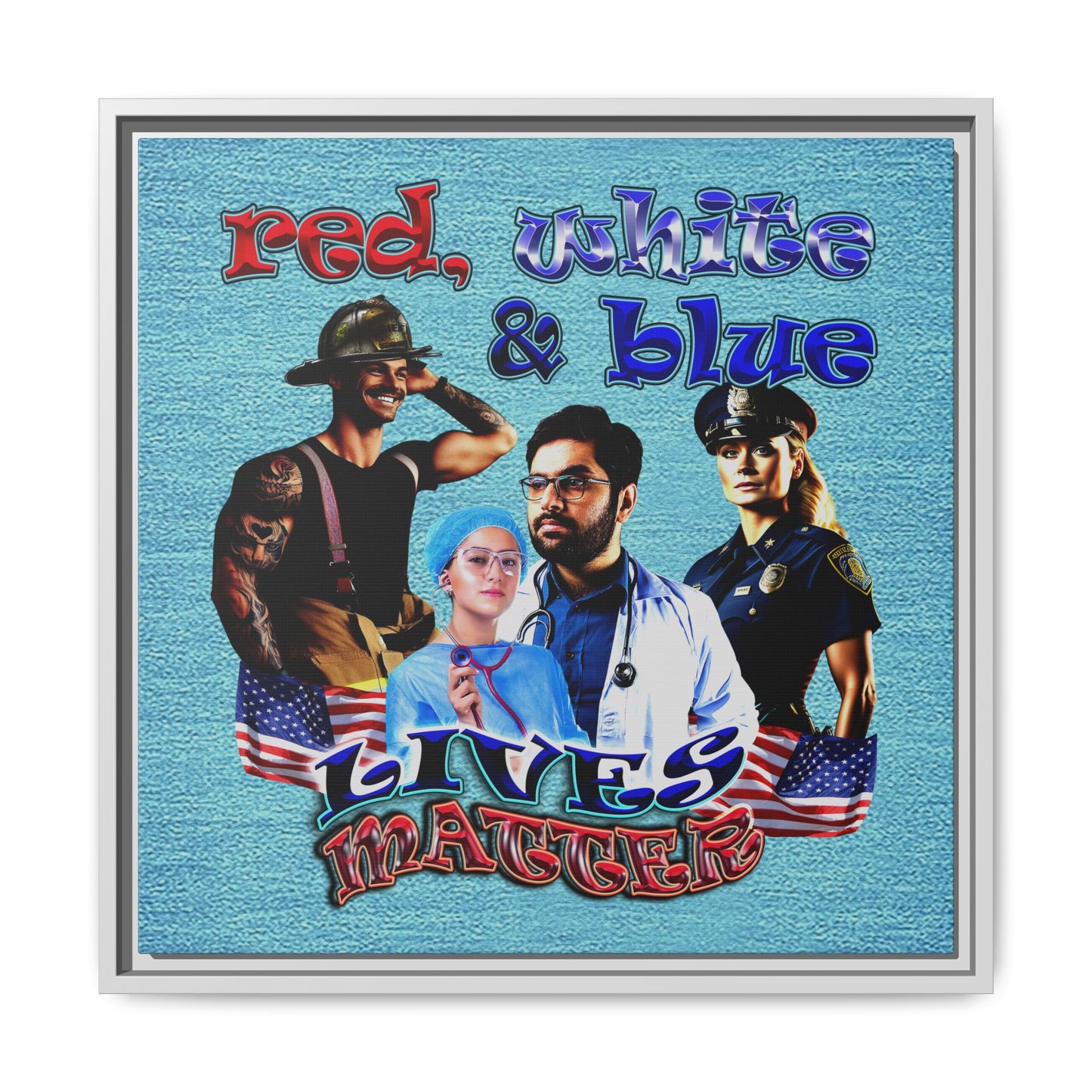 rw&b lives matter - framed canvas art (faded blue)