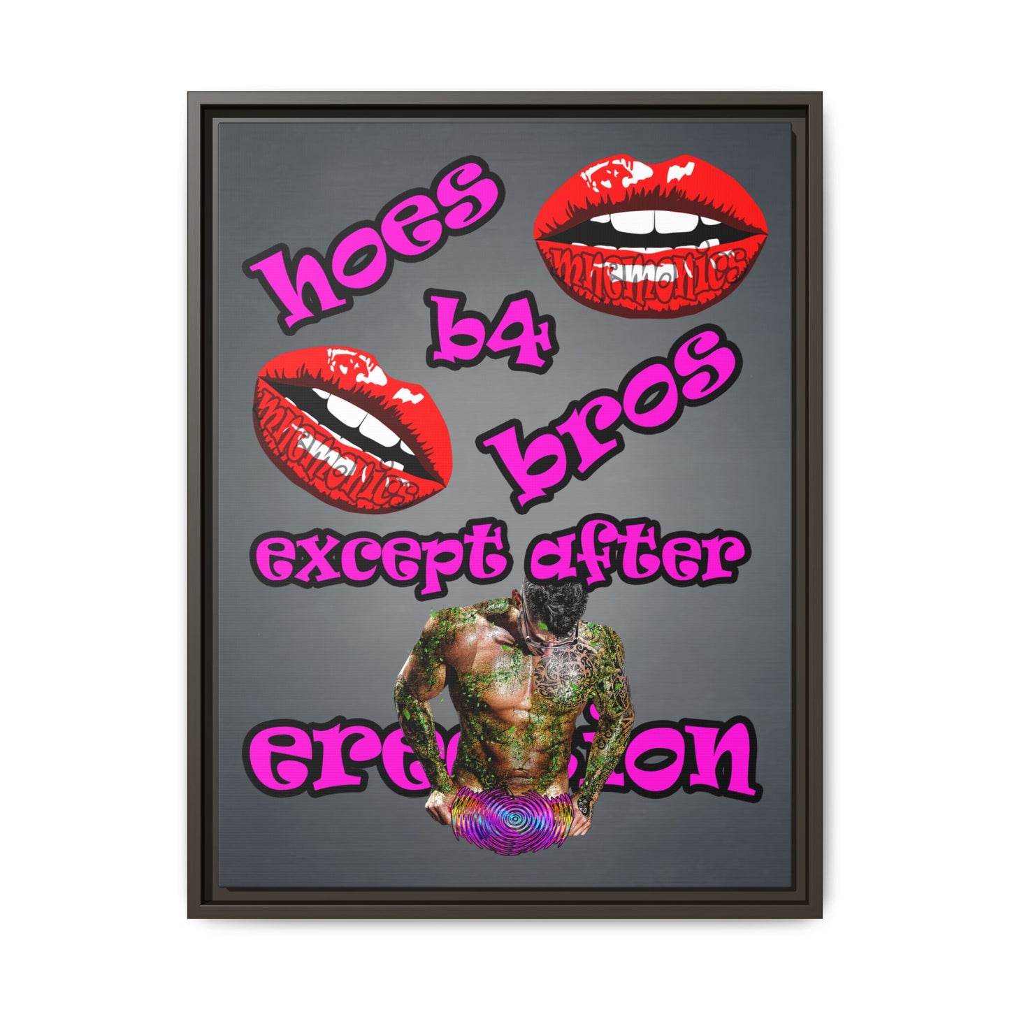 hoes b4 bros - framed canvas art (grey-light grey)