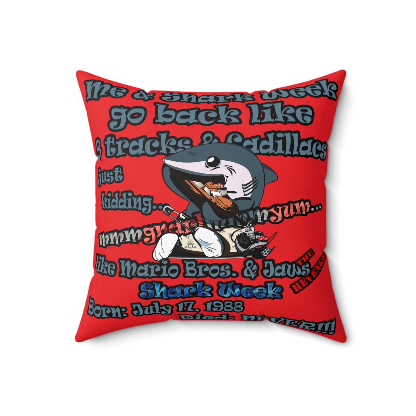 shark week - Spun Polyester Square Pillow - (red)