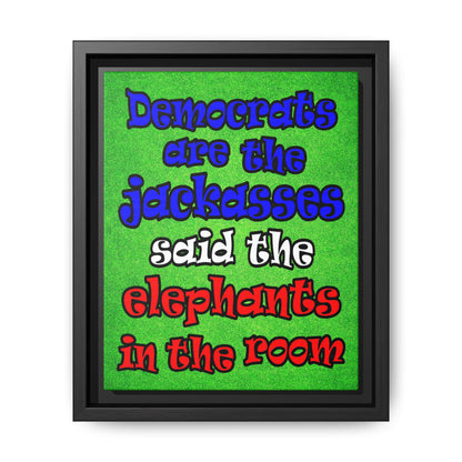 donkeys and elephants - framed canvas art (green turf)