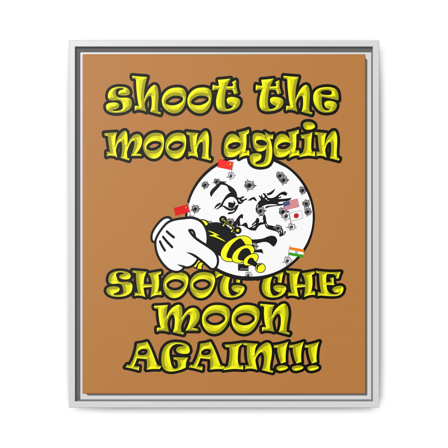 shoot the moon again - framed canvas art (light brown)