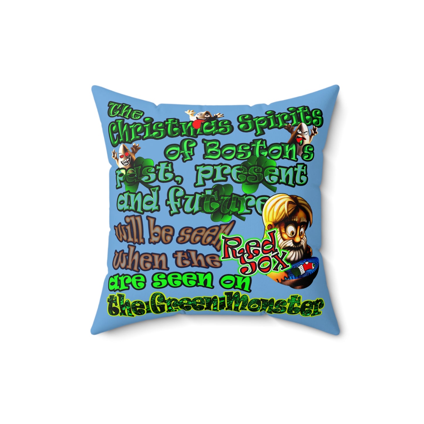 christmas spirits of boston - Faux Suede Square Pillow - (light blue)
