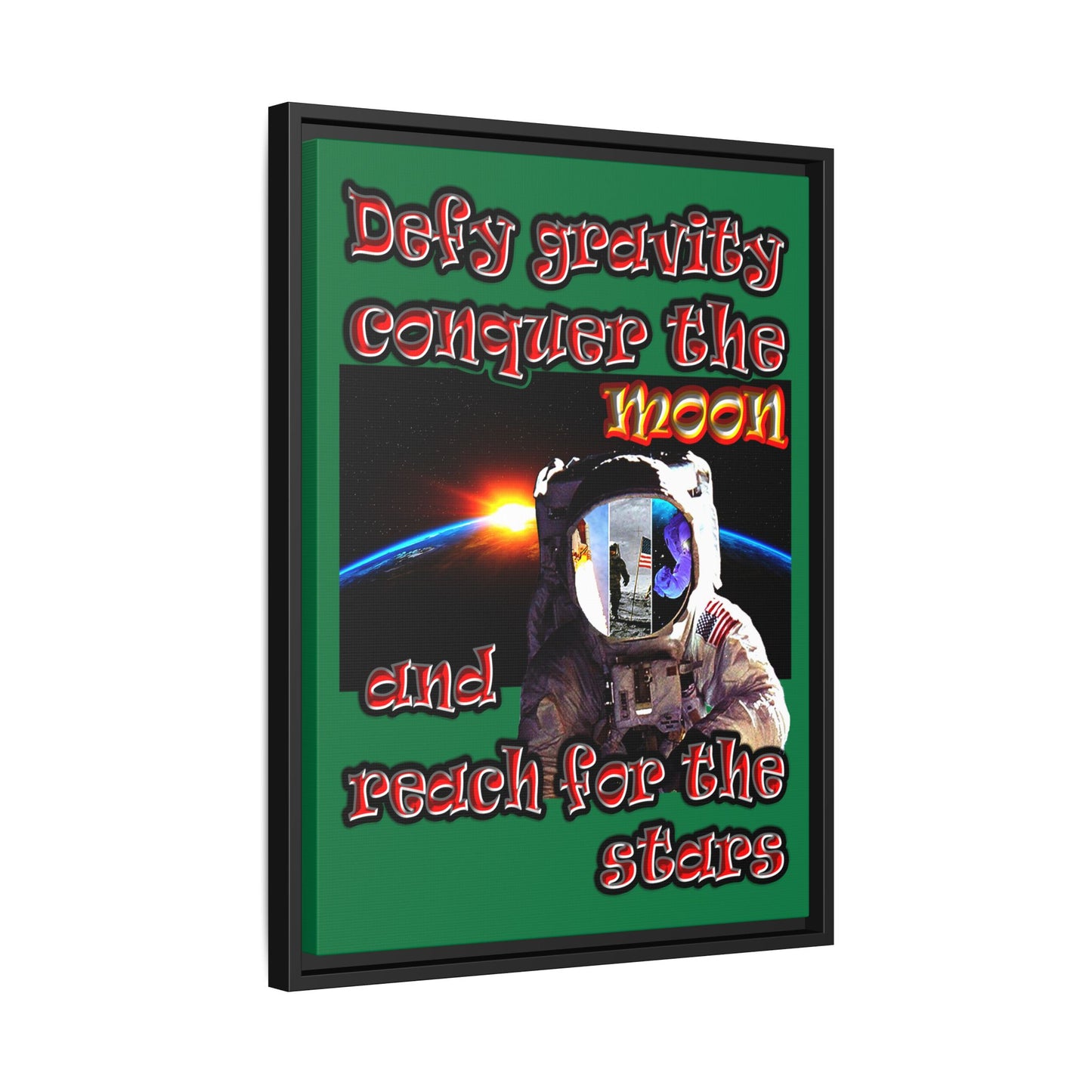 defy conquer reach - framed canvas art (dark green)