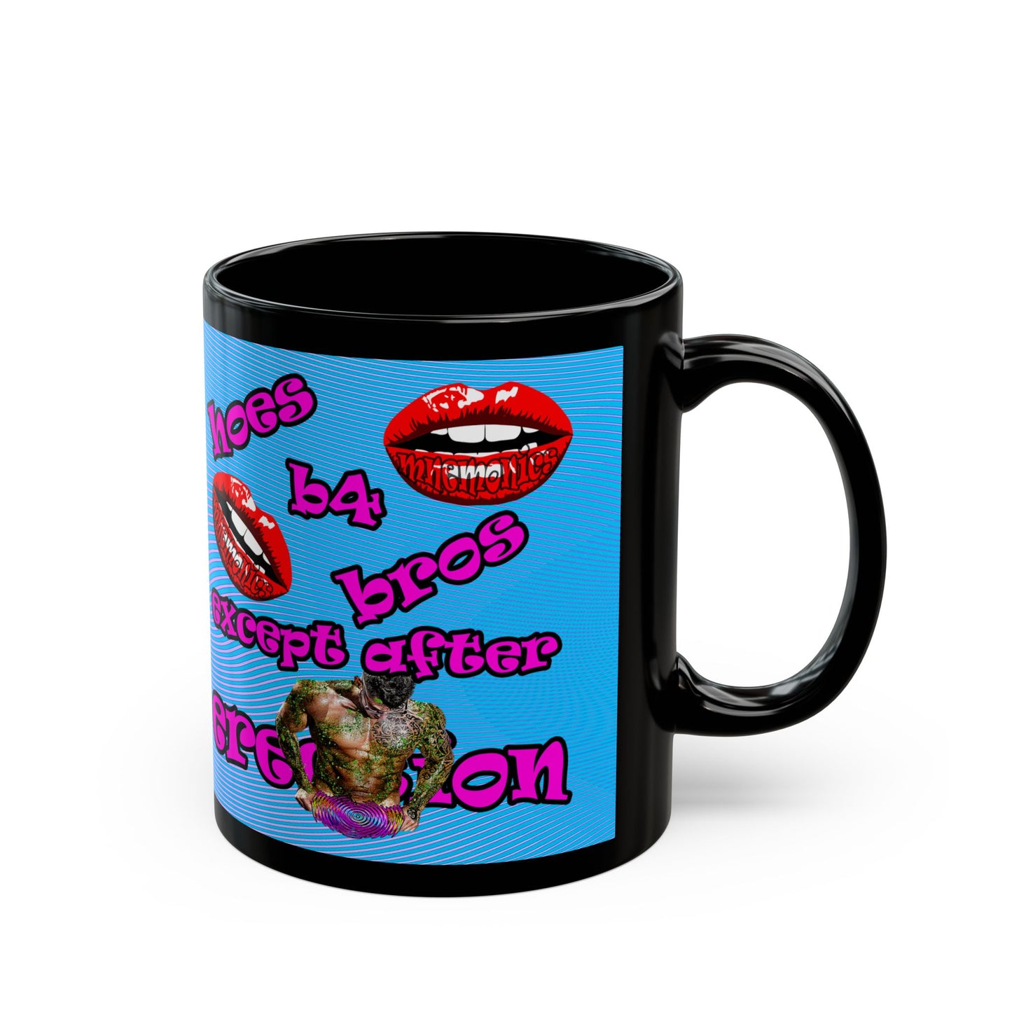 hoes b4 bros - Black Mug (light blue-purple wave)