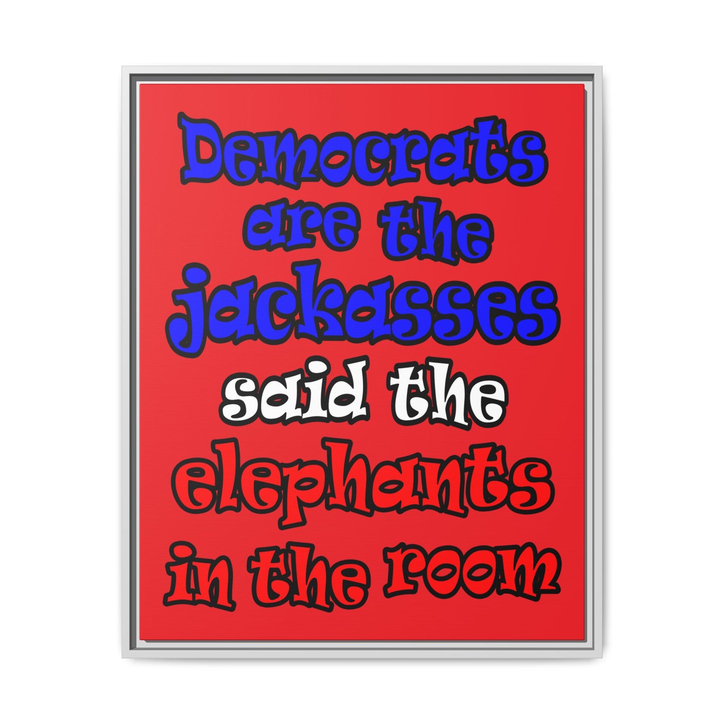 donkeys and elephants - framed canvas art (red)