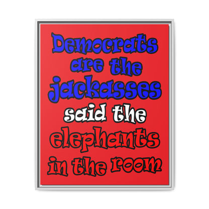 donkeys and elephants - framed canvas art (red)