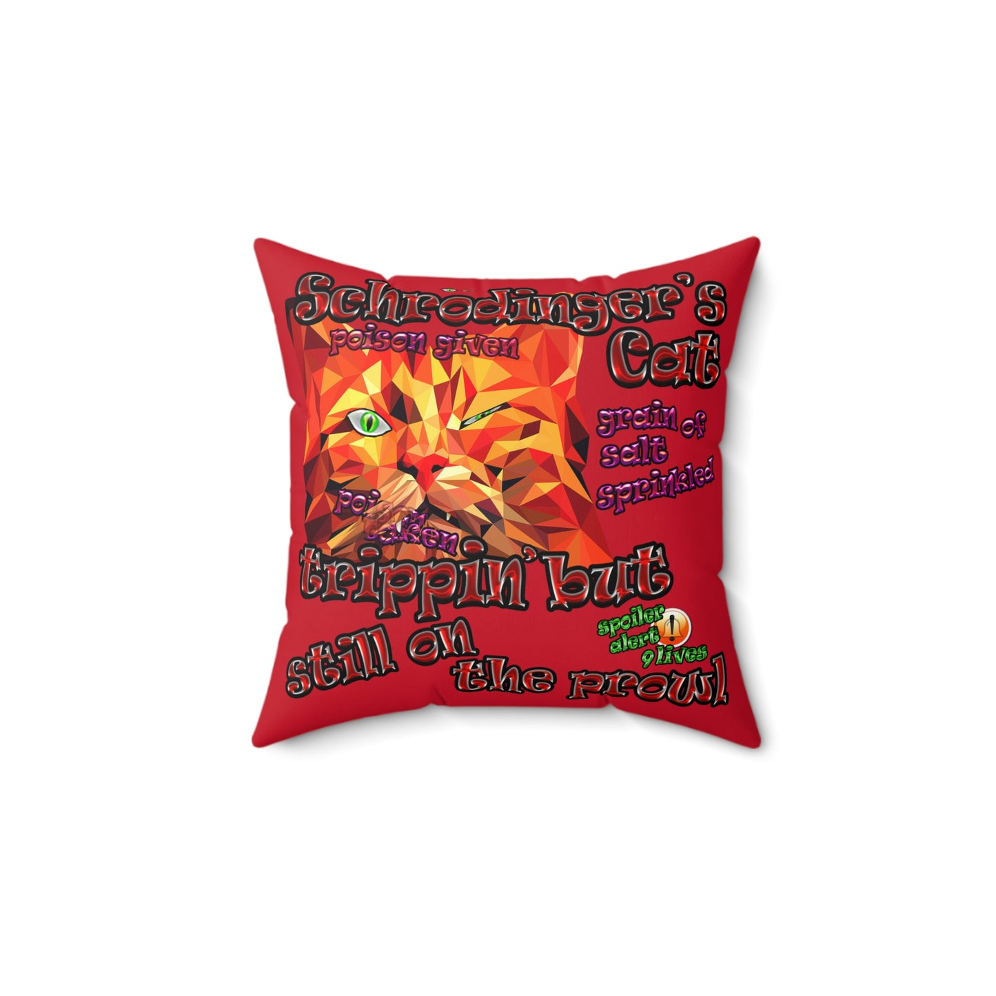 schrodinger's cat - Spun Polyester Square Pillow - (dark red)