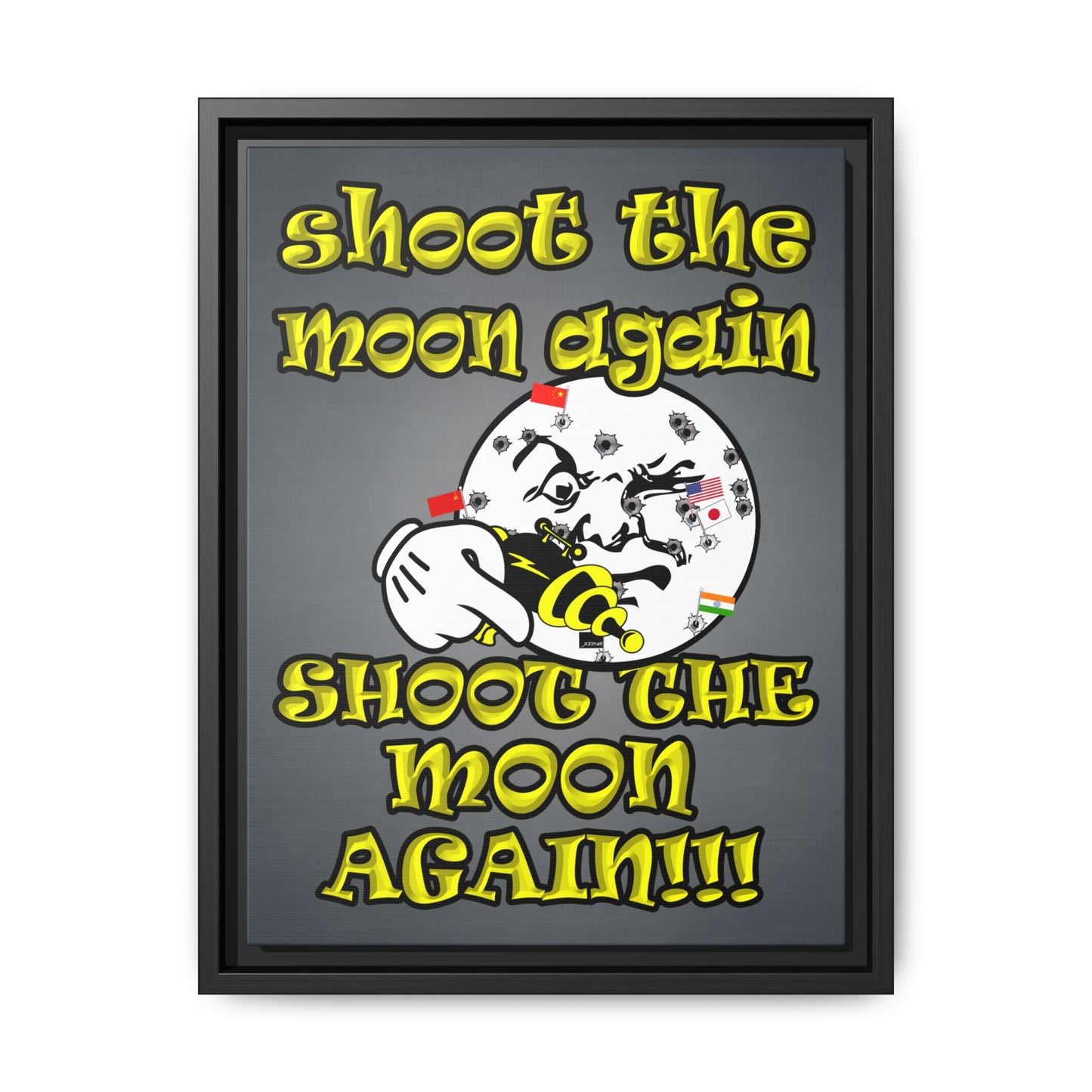 shoot the moon again - framed canvas art (grey-light grey)