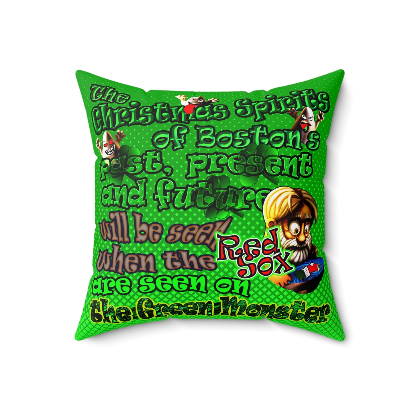 christmas spirits of boston - Spun Polyester Square Pillow - (logo green)