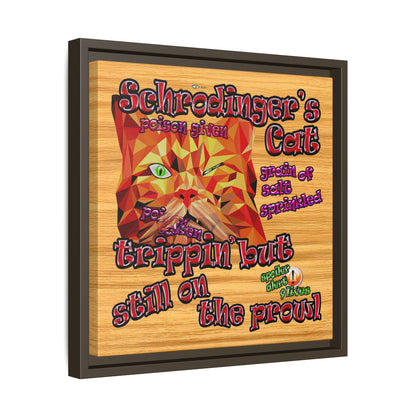 schrodinger's cat - framed canvas art (butterscotch wood finish)