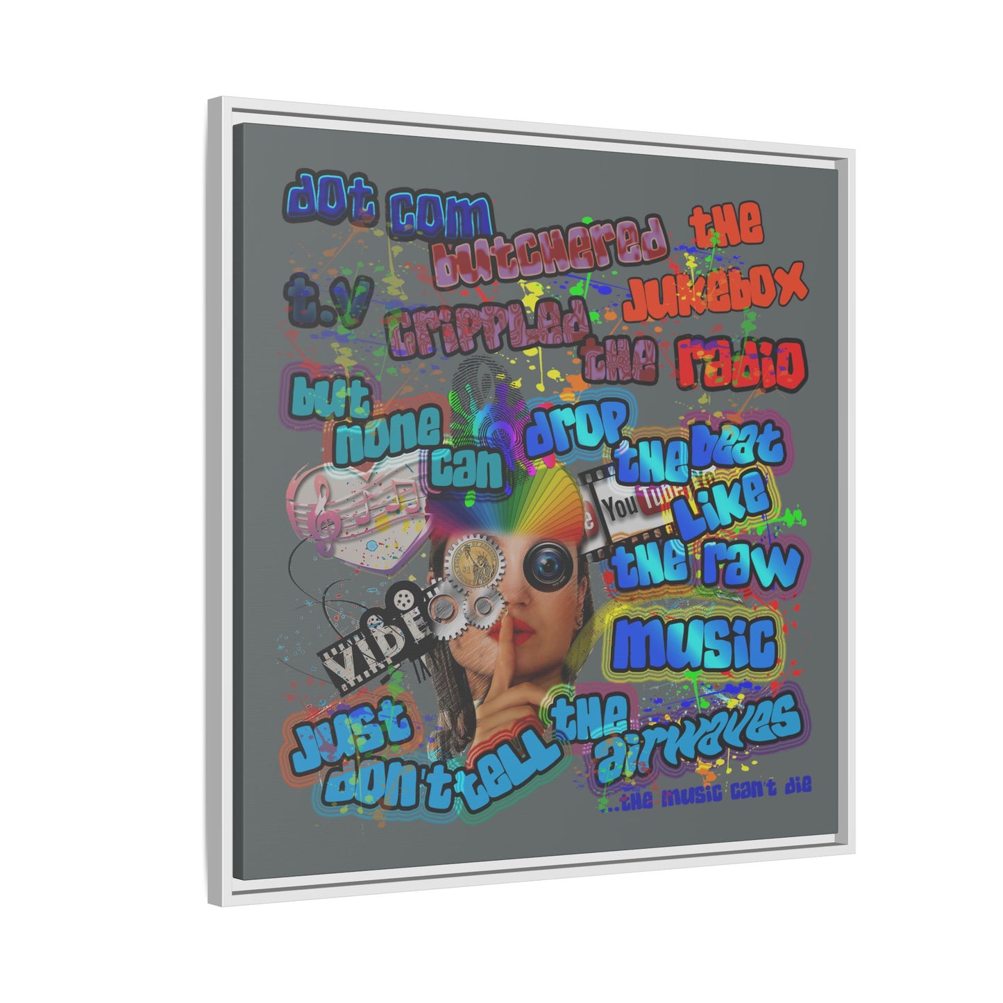 drop the beat - framed canvas art (dark grey)