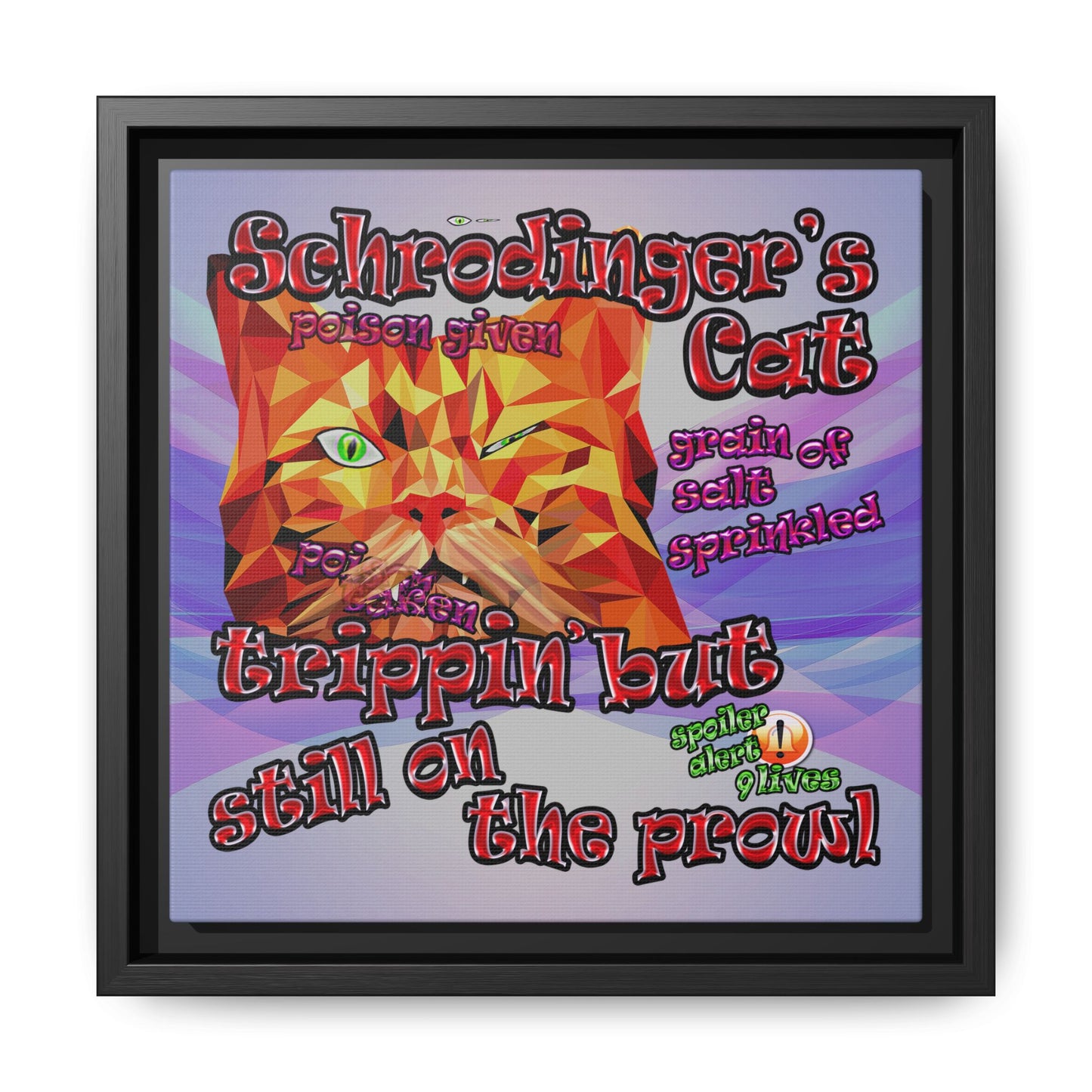 schrodinger's cat - framed canvas art (light blue-pink wave)