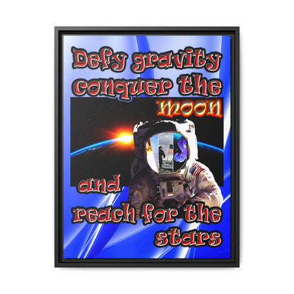 defy conquer reach - framed canvas art (blue-white wave)