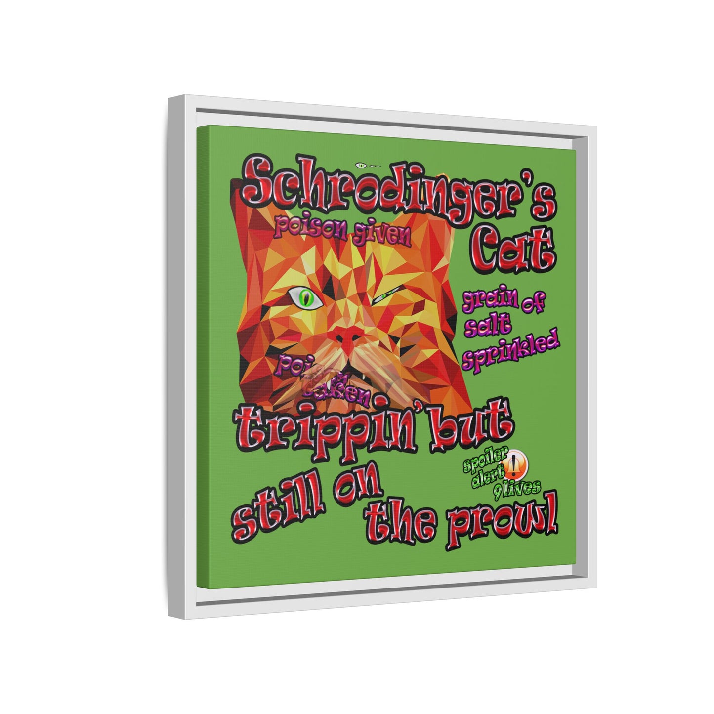 schrodinger's cat - framed canvas art (green)